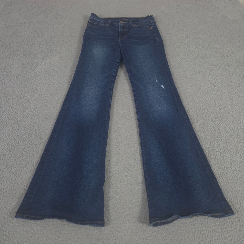 Express Jeans Womens 2R Blue Conscious Edit Flare Leg Distressed Stretch Denim